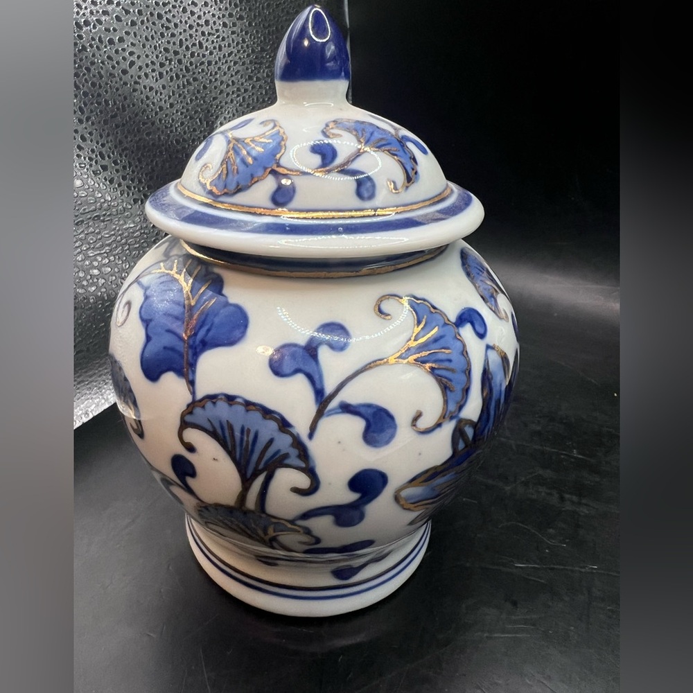 Blue and White with gold trim ceramic